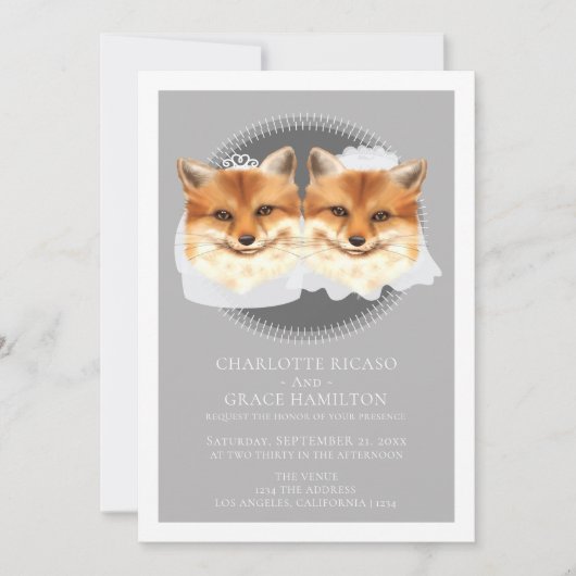 Twee Brides Mrs. en Mrs Fox Thleed Wedding Aankondiging (Voorkant)