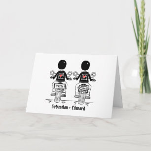 Twee Bruidegoms Biker Motorfiets Trouwen Kaart