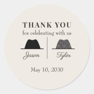 Twee bruidegoms dank je voor gay trouwfeest ronde sticker