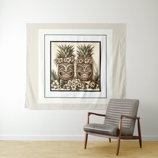 Twee bruidegoms Gay ananas Tiki hoofd Retro bruilo Wandkleed (In Situ (horizontaal))
