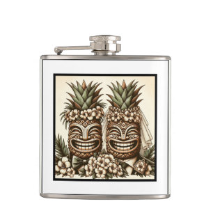 Twee bruidegoms Gay Ananas Tiki hoofd Retro Trouwe Heupfles