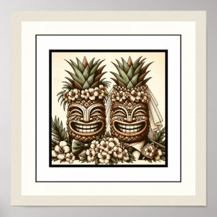 Twee bruidegoms gay ananas tiki hoofd retro trouwe poster