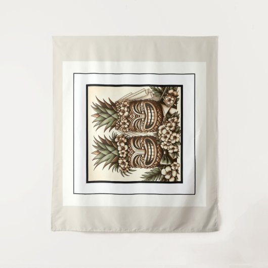 Twee bruidegoms Gay Ananas Tiki hoofd Retro Trouwe Wandkleed (Voorkant)