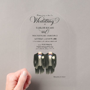 Twee bruidegoms in Rainbow Stropdassen Gay Wedding Acryl Uitnodigingen