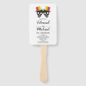 Twee bruidegoms regenboogkleuren gay trouwprogramm handwaaier (Voorkant)