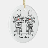 Twee Bruiden Biker Motorfiets Bruiloft Keramisch Ornament (Rechts)