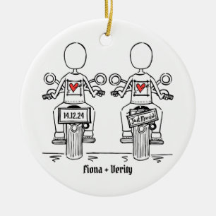Twee Bruiden Biker Motorfiets Bruiloft Keramisch Ornament