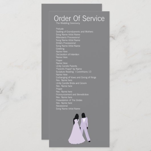 Twee bruiden bruiloft (Lila en grijs) Service Orde Programma (Voorkant / Achterkant)