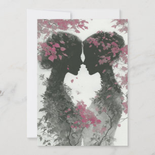 Twee bruiden handgetekend potlood roze zwart kaart