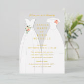 Twee bruiden trouwjurk lesbische koppels bruidsfee folie uitnodiging (Staand Voorkant)