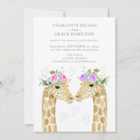 Twee bruidjes Giraffe Gay Wedding Aankondiging (Voorkant)