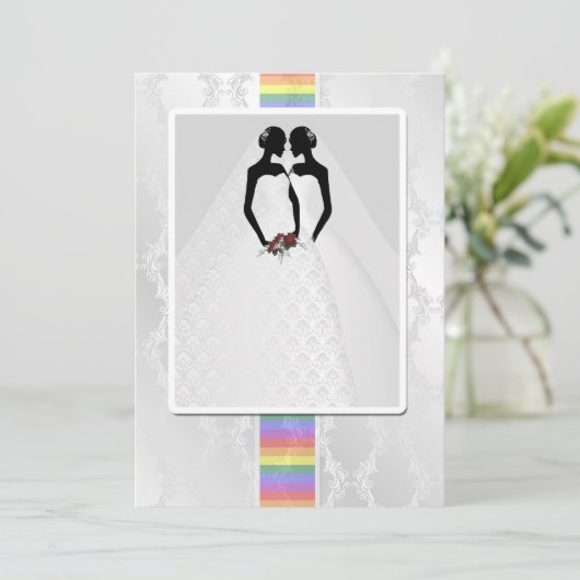 Twee bruidjes in het bruidsgordijn kaart (Staand voorkant)