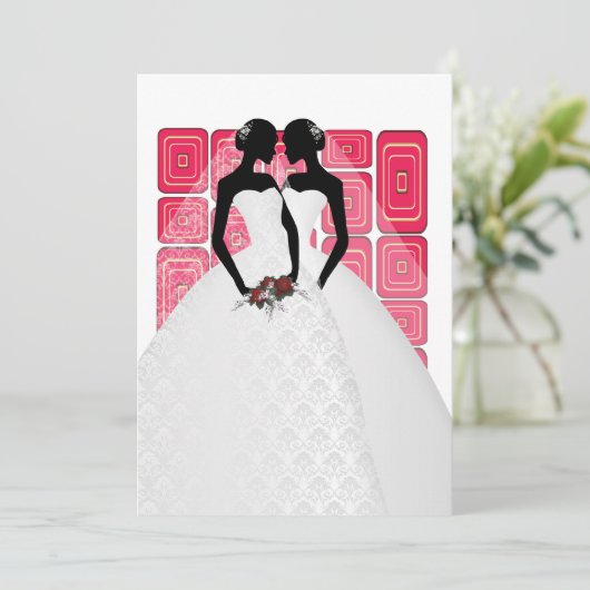 Twee bruidjes in het bruidsgordijn kaart (Staand voorkant)