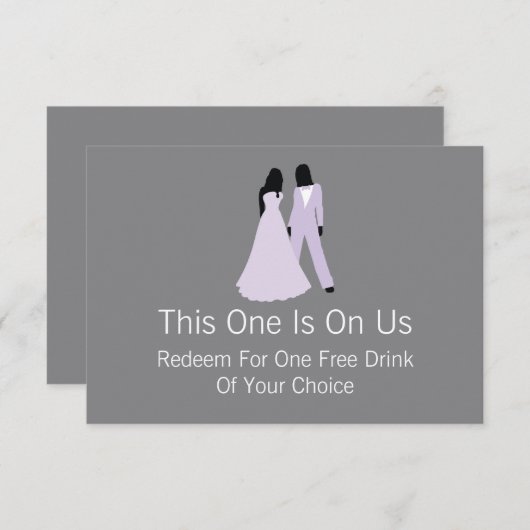 Twee bruidjes vrije Drink op ons (Lila en grijs) Bedankkaart (Voorkant / Achterkant)