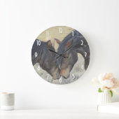 Twee bruine wilde paarden grote klok (Huis)