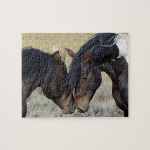Twee bruine wilde paarden legpuzzel