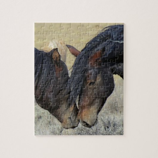Twee bruine wilde paarden legpuzzel (Verticaal)