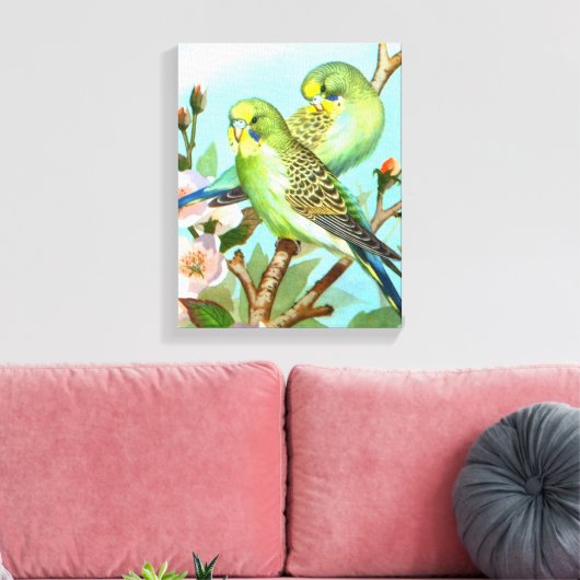 Twee budgerigars vogel canvas afdruk (Insitu (Woonkamer))