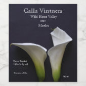 Twee calla leugens op zwart wijn etiket (Enkel label)