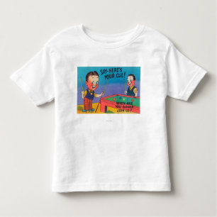 Twee Cartoon Mannen Play Pool, hier is je cue Kinder Shirts