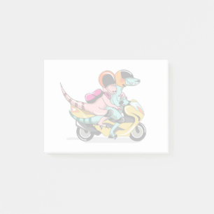 Twee Cartoon Raptors rijden op een motorscooter. Post-it® Notes