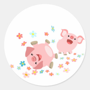 Twee Cartoon varkens in de lentesticker Ronde Sticker