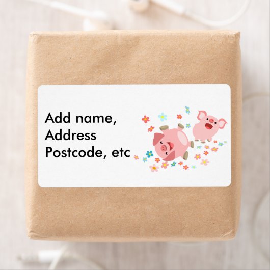 Twee Cartoon varkens in voorjaarslabel Etiket (Insitu)