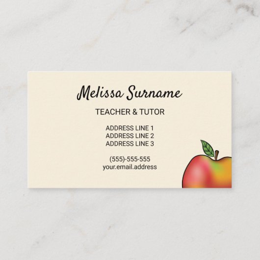 Twee Cartoons appels in rode en groene leraar/aann Visitekaartje (Achterkant)