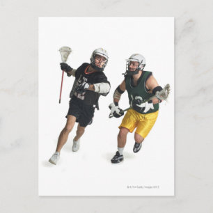 twee caucasische mannelijke lacrosse spelers uit briefkaart