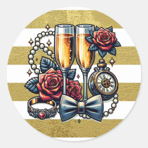 Twee champagneglazen, bruiloft ronde sticker
