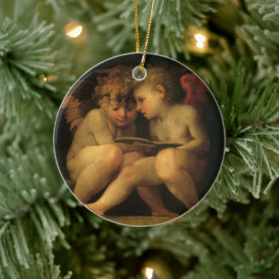 Twee cherubijnen lezend door Rosso Fiorentino, eng Keramisch Ornament