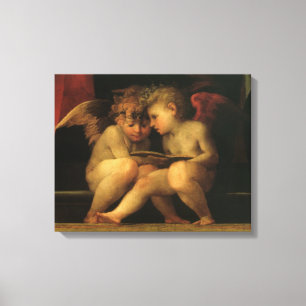 Twee Cherubs Lezing door Rosso Fiorentino, Angels Canvas Afdruk