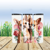 Twee Chihuahua's met bloemen liefhebbers Thermosbeker