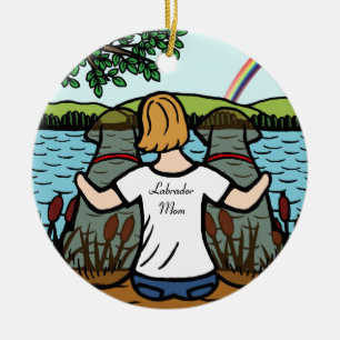 Twee chocolade Labrador Angels en mama 2 Keramisch Ornament