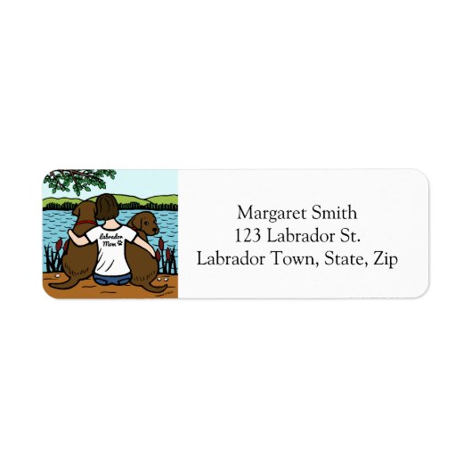 Twee chocolade labradors en mam etiket (Voorkant)