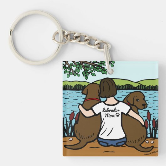 Twee chocolade-labradors en mam sleutelhanger (Voorkant)