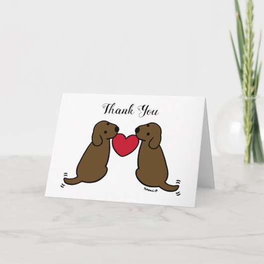 Twee Chocolade Labradors met Hart Dank U Bedankkaart (Voorkant)