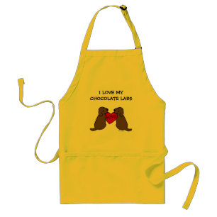 Twee chocolade-labradors met liefdesCartoon Standaard Schort