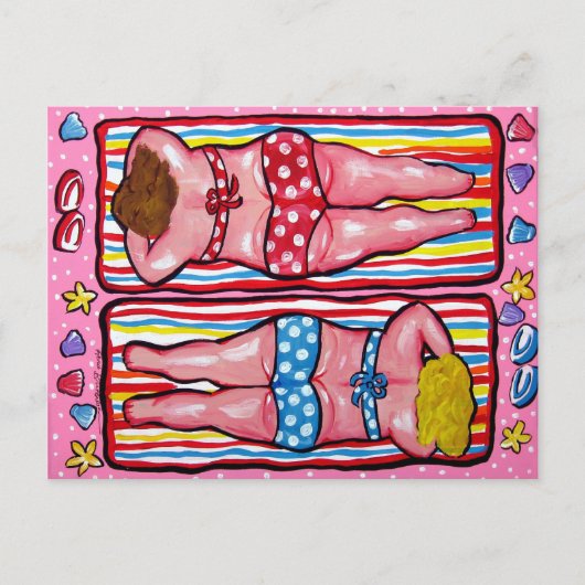 Twee Chubby Divas Sunbathing Post Card Briefkaart (Voorkant)