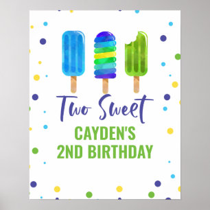 Twee Cool 2de Verjaardag IJslolly Blauw Groen Poster