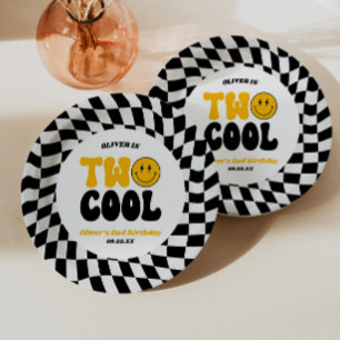 Twee Cool Gelukkig Retro Tweede 2e Verjaardagsfees Papieren Bordje