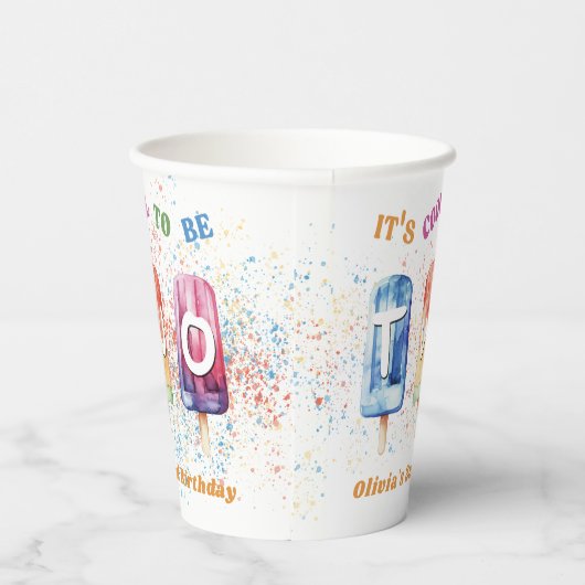 Twee Cool Popsicle Ice Cream 2e verjaardag Papieren Bekers (Rechts)