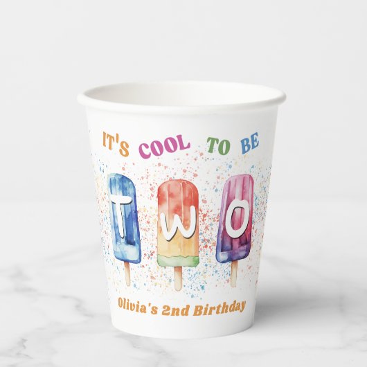 Twee Cool Popsicle Ice Cream 2e verjaardag Papieren Bekers (Voorkant)