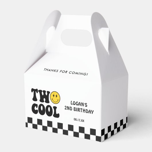 Twee Cool Retro Boy Tweede Verjaardagsfeestje Bedankdoosjes (Voorkant Zijde)