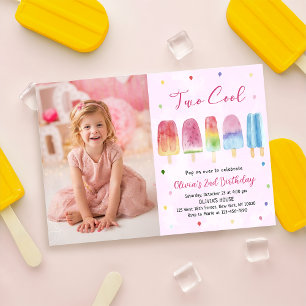Twee Cool Roze Popsicle Meisje Verjaardagsfoto Kaart
