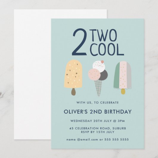 Twee Cool Uitnodiging Verjaardagsfeest Tweede Verj (Voorkant / Achterkant)