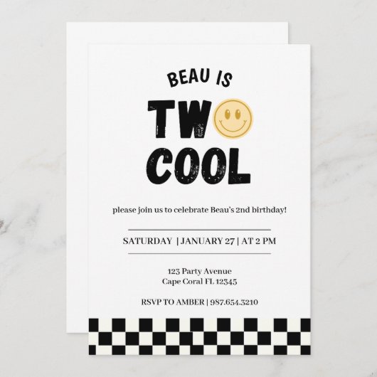 Twee coole 2e verjaardagsfeestje uitnodiging Retro (Voorkant / Achterkant)