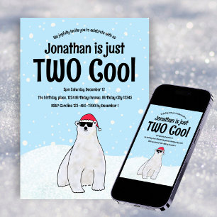 Twee coole feestelijke poolsneeuw Beer 2e verjaard Kaart