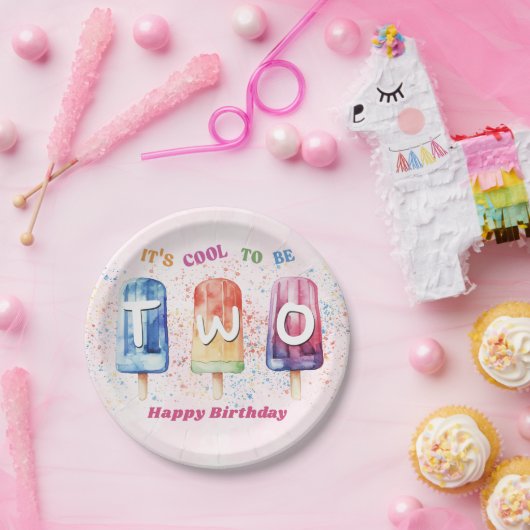 Twee coole roze popsicle 2e verjaardagsfeestje papieren bordje (Feest)