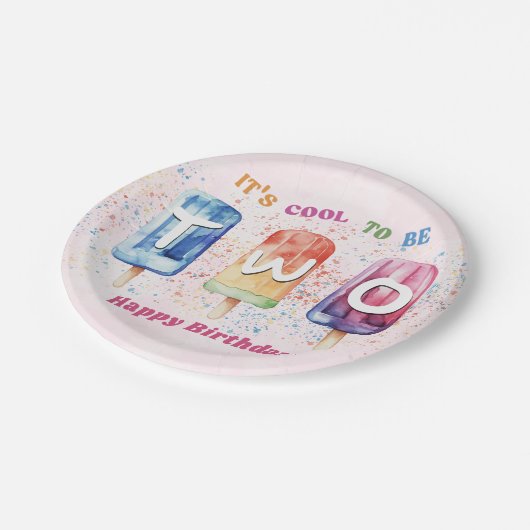 Twee coole roze popsicle 2e verjaardagsfeestje papieren bordje (Gekanteld)